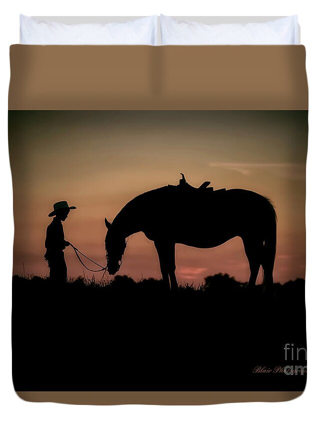 Boy Duvet Cover featuring the photograph A Boy and His Horse by Linda Blair