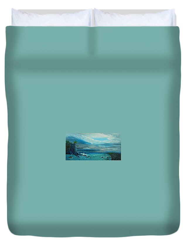  Duvet Cover featuring the painting A Break in the Storm by Daniel W Green