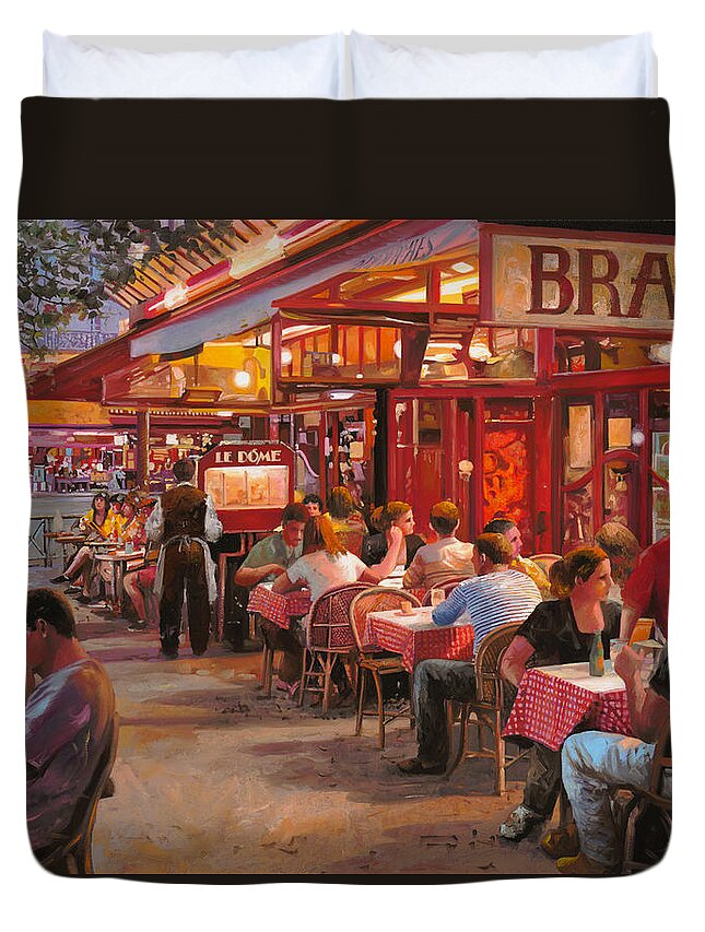 Street Scene Duvet Cover featuring the painting A Cena In Estate by Guido Borelli
