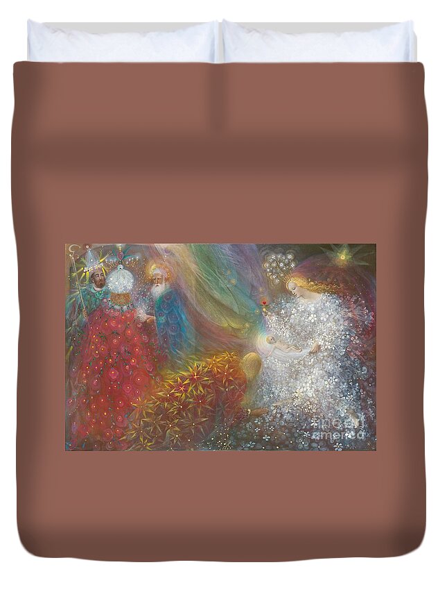 Nativity Duvet Cover featuring the painting A Child is born by Annael Anelia Pavlova