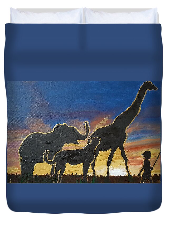Bible Duvet Cover featuring the painting A Child Will Lead Them - 1 by Rachel Natalie Rawlins