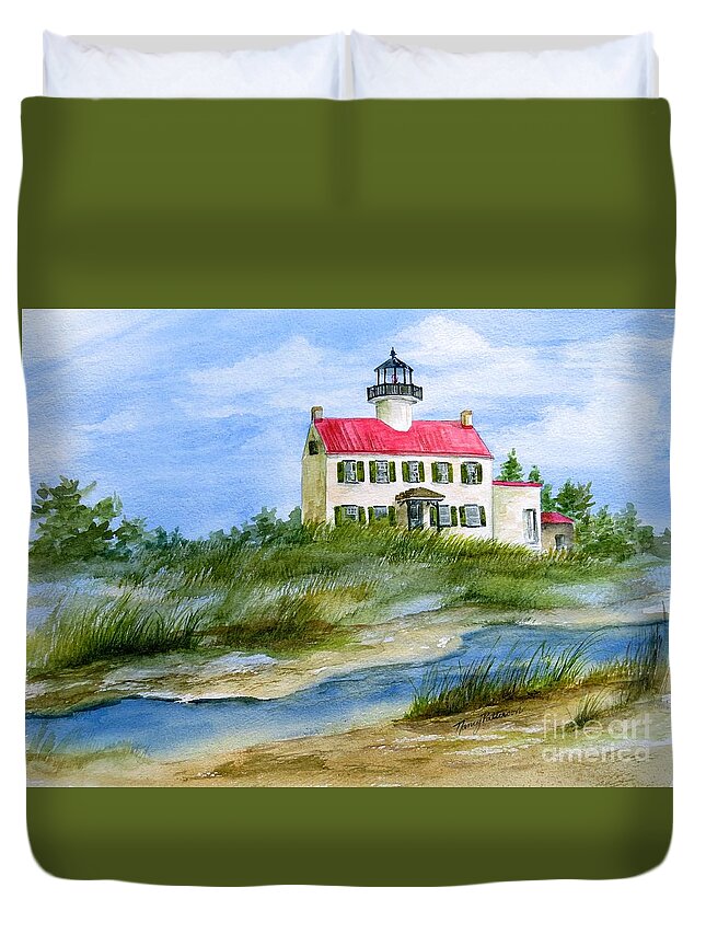 East Point Lighthouse Duvet Cover featuring the painting A Clear Day at East Point Lighthouse by Nancy Patterson