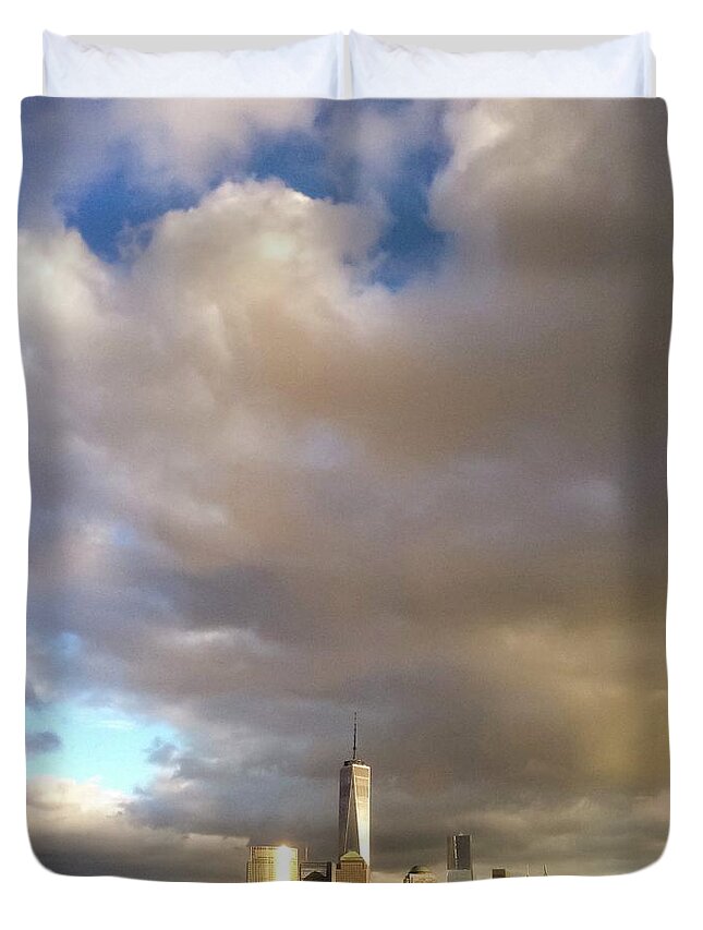 World Trade Center Duvet Cover featuring the photograph A Cloudscape and Its Cityscape by John J Chen