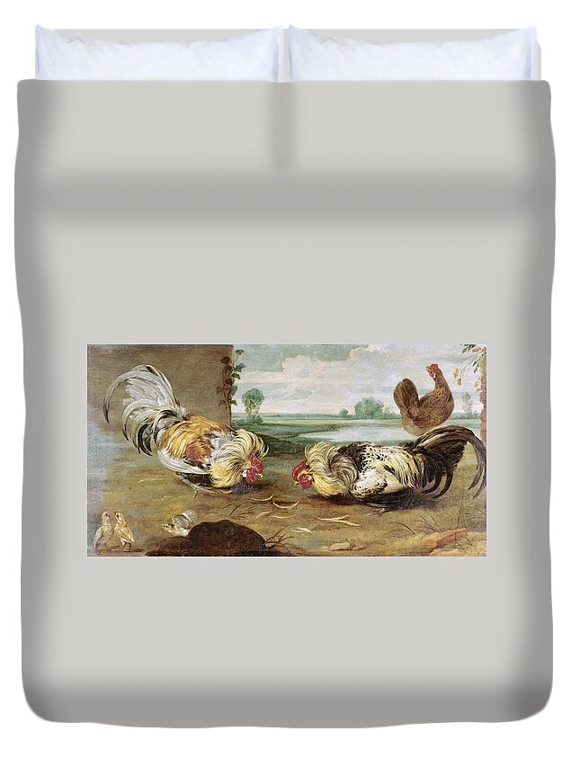 Cock Duvet Cover featuring the painting A Cock Fight by Frans Snyders