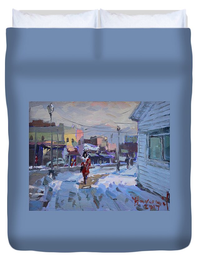Cold Afternoon Duvet Cover featuring the painting A Cold Afternoon in Tonawanda by Ylli Haruni