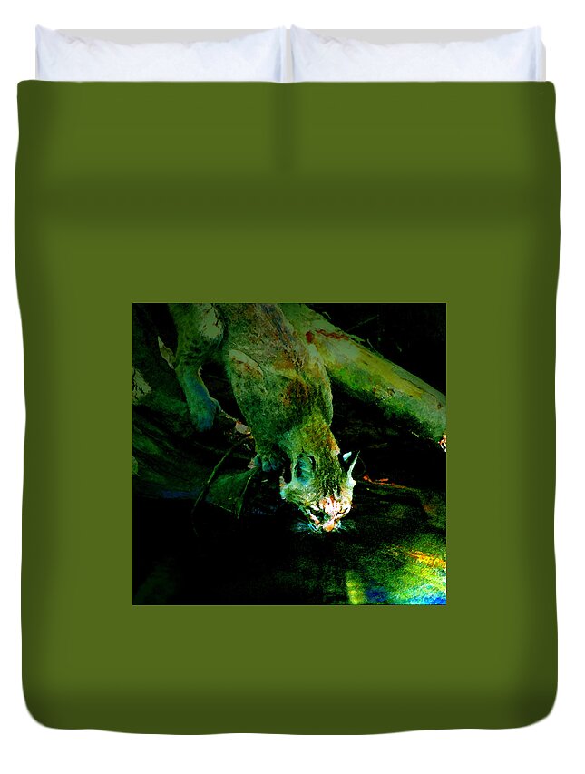 Cat Duvet Cover featuring the painting A cool drink by David Lee Thompson