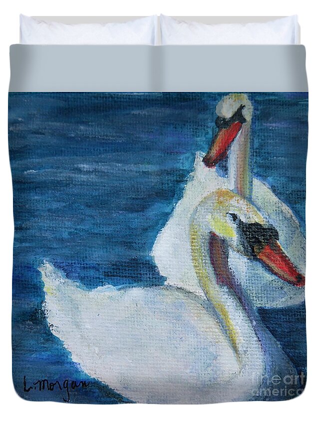 Swan Duvet Cover featuring the painting A Couple of Swans by Laurie Morgan