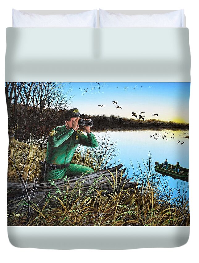 Icoo Duvet Cover featuring the painting A Day at the Office - ICOO by Anthony J Padgett