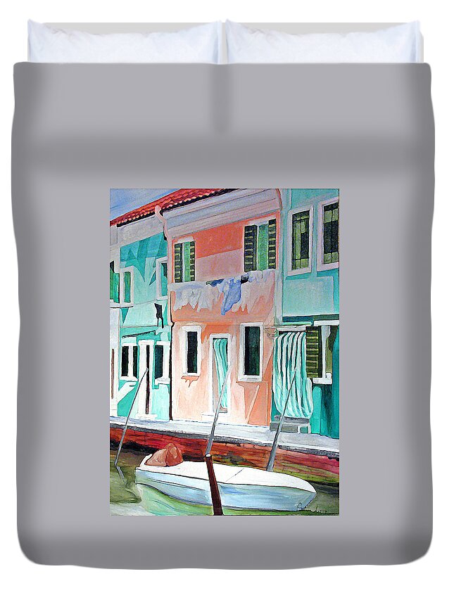 Italy Duvet Cover featuring the painting A Day In Burrano by Patricia Arroyo