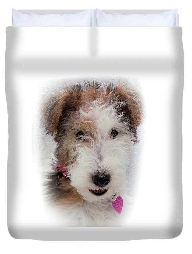 Wire Fox Terrier Duvet Cover featuring the photograph A Dog Named Butterfly by Karen Wiles