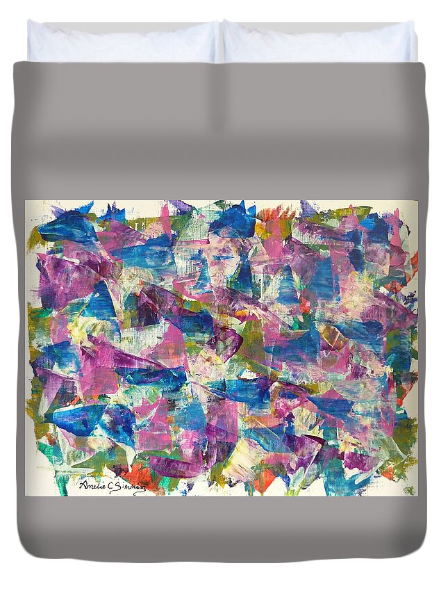 Abstract Duvet Cover featuring the painting A Dog's Life by Amelie Simmons