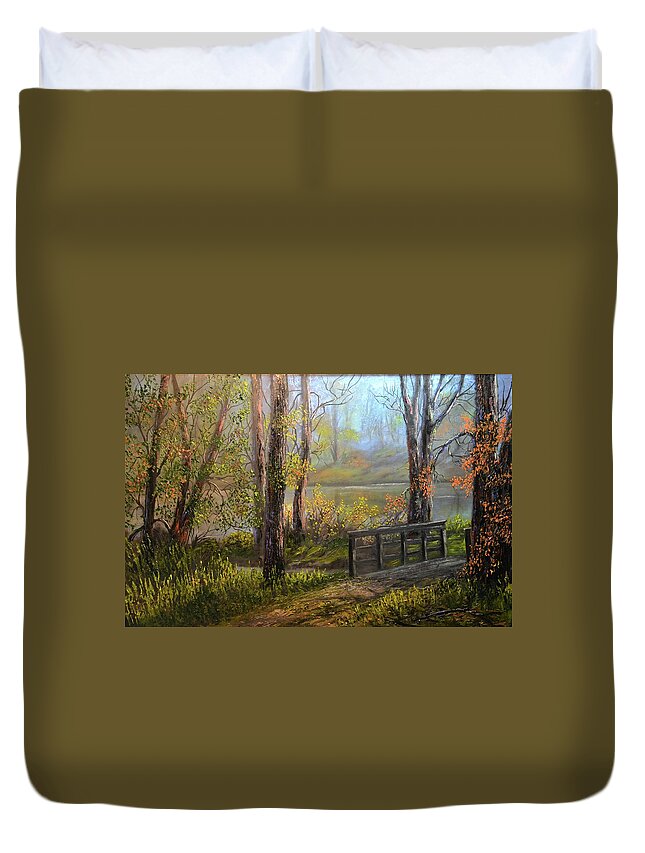 Landscape Duvet Cover featuring the painting A fall day by Michael Mrozik