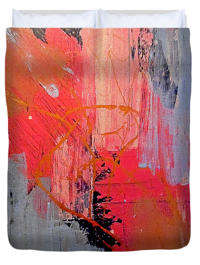 Pink Abstract Duvet Cover featuring the painting A Few of My Favorite Things by Jilian Cramb - AMothersFineArt