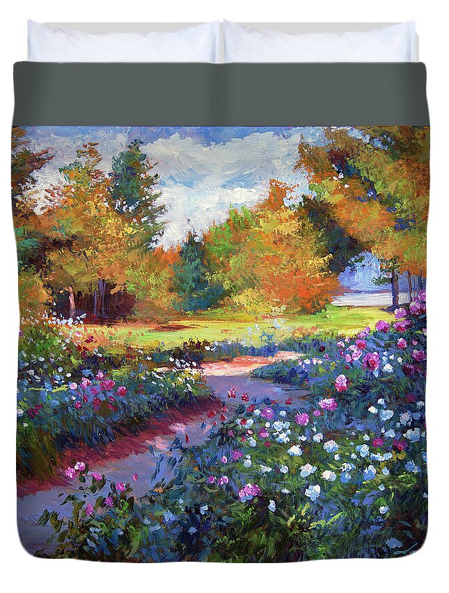 Landscape Duvet Cover featuring the painting A Garden On The Hudson by David Lloyd Glover