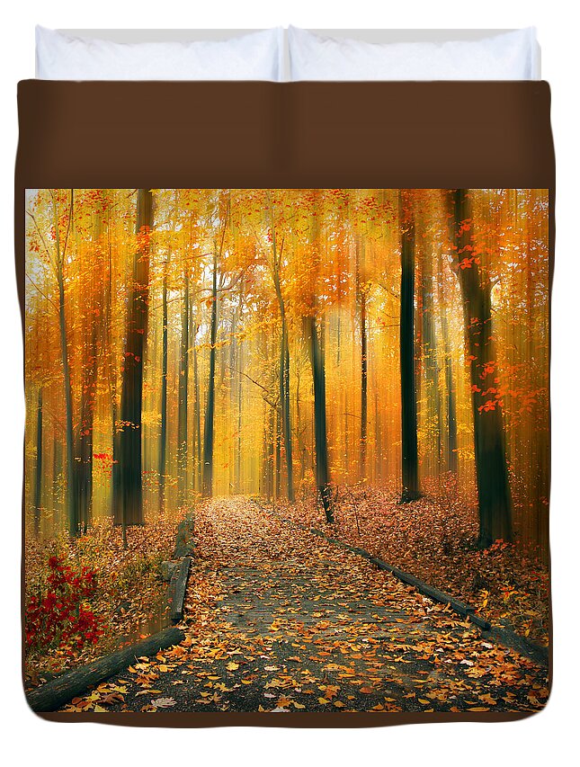 Autumn Duvet Cover featuring the photograph A Golden Passage by Jessica Jenney