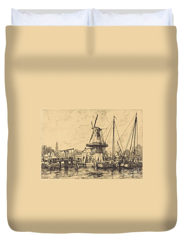  Duvet Cover featuring the drawing A Haarlem by Maxime Lalanne