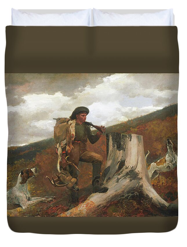 Winslow Homer Duvet Cover featuring the painting A Huntsman and Dogs - 1891 by Eric Glaser