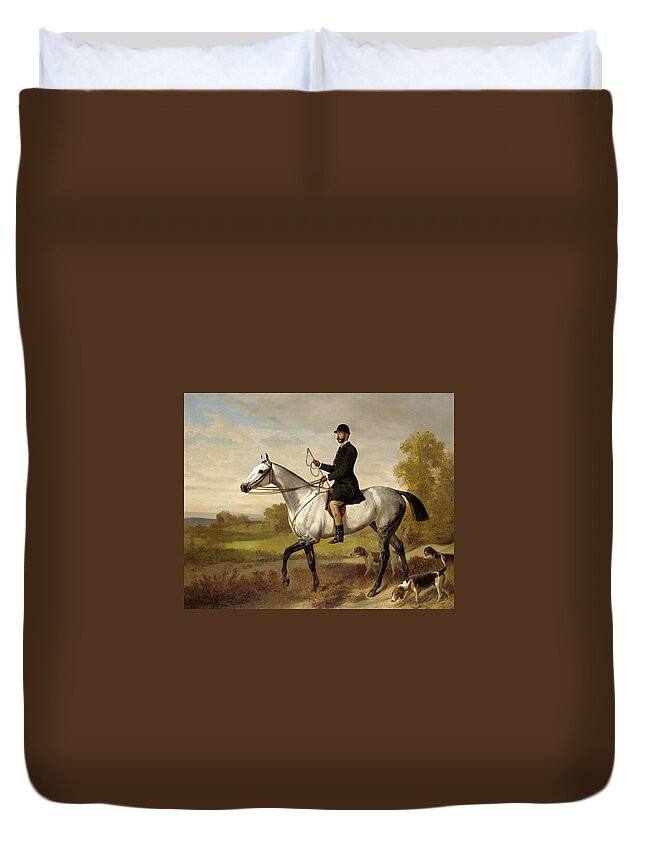 Emil Adam Duvet Cover featuring the painting A Huntsman with Horse and Hounds by Emil Adam