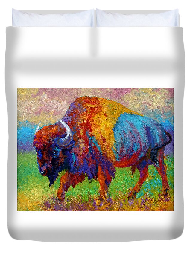 Wildlife Duvet Cover featuring the painting A Journey Still Unknown - Bison by Marion Rose