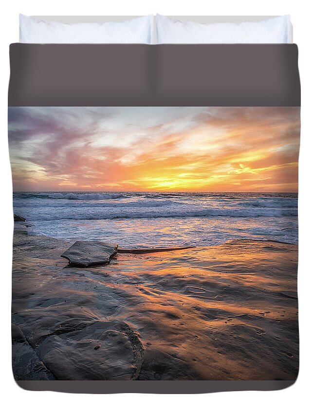 Sunset Duvet Cover featuring the photograph A La Jolla Sunset #2 by Joseph S Giacalone