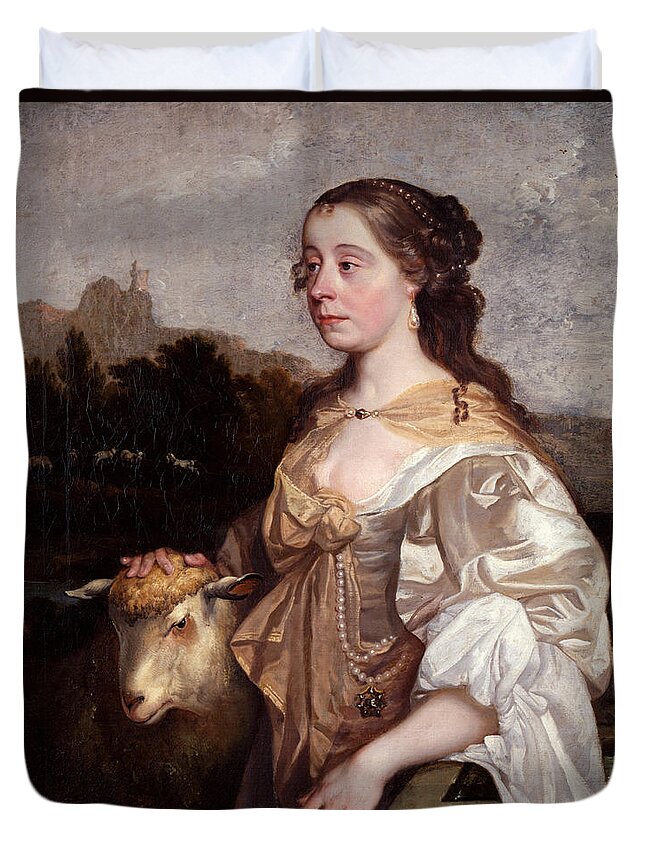 John Greenhill Duvet Cover featuring the painting A Lady as a Shepherdess by John Greenhill