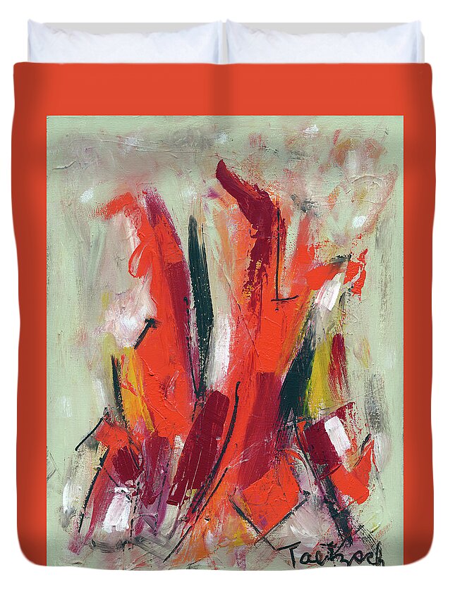 Red Duvet Cover featuring the painting A Leap of Faith by Lynne Taetzsch
