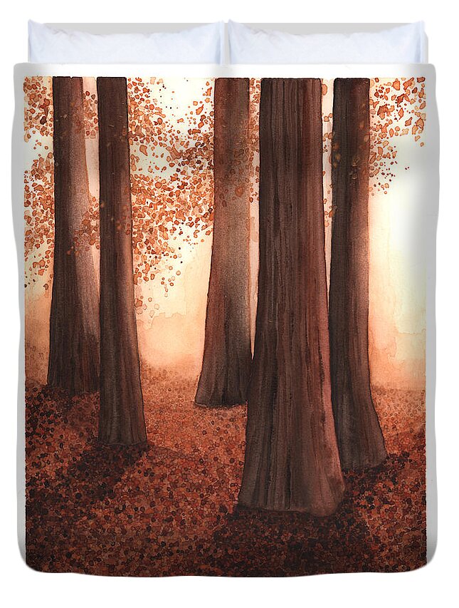 Art Duvet Cover featuring the painting A Light in the Woods by Hilda Wagner