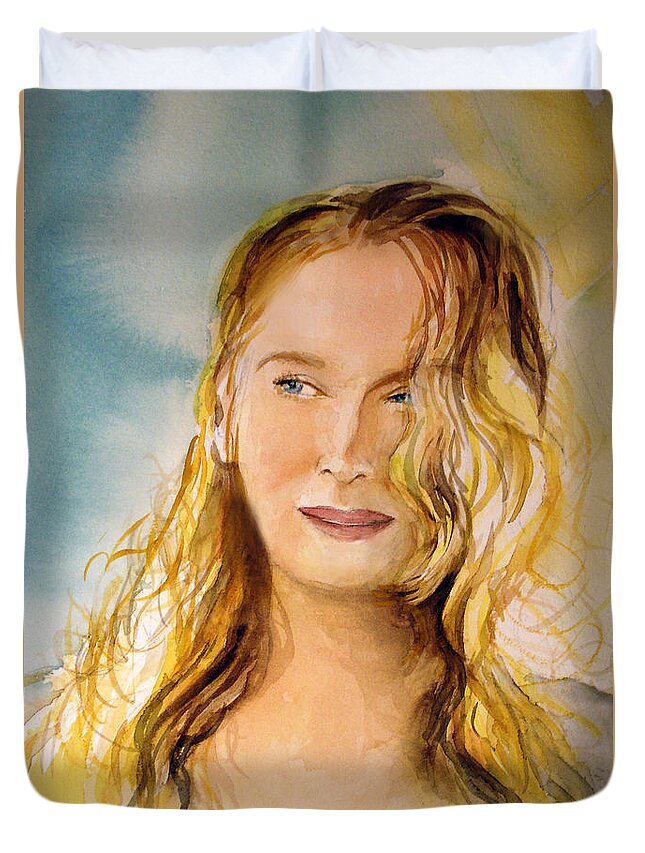 Meryl Streep Duvet Cover featuring the painting A little bit of Meryl by Allison Ashton