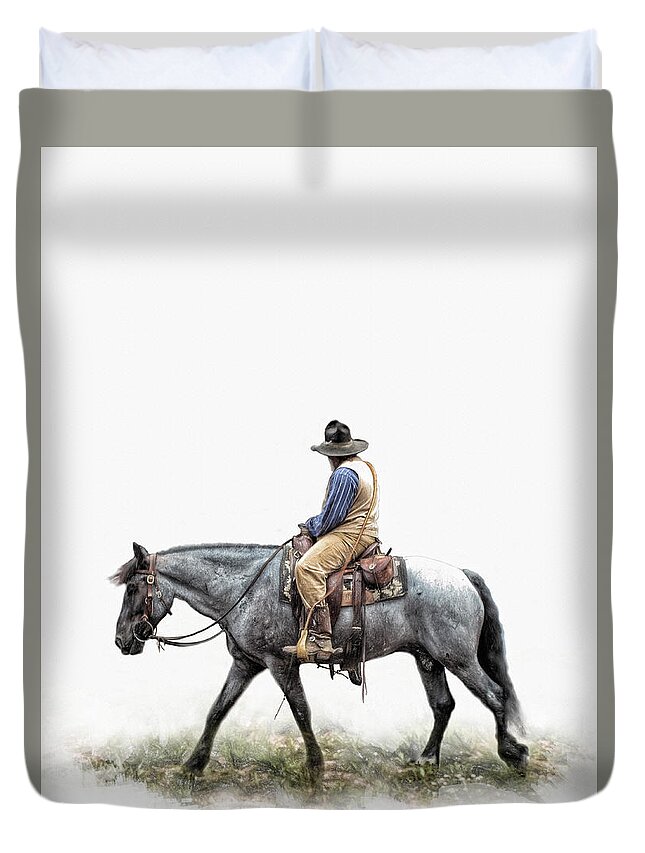 American West Duvet Cover featuring the photograph A Long Day on the Trail by David and Carol Kelly