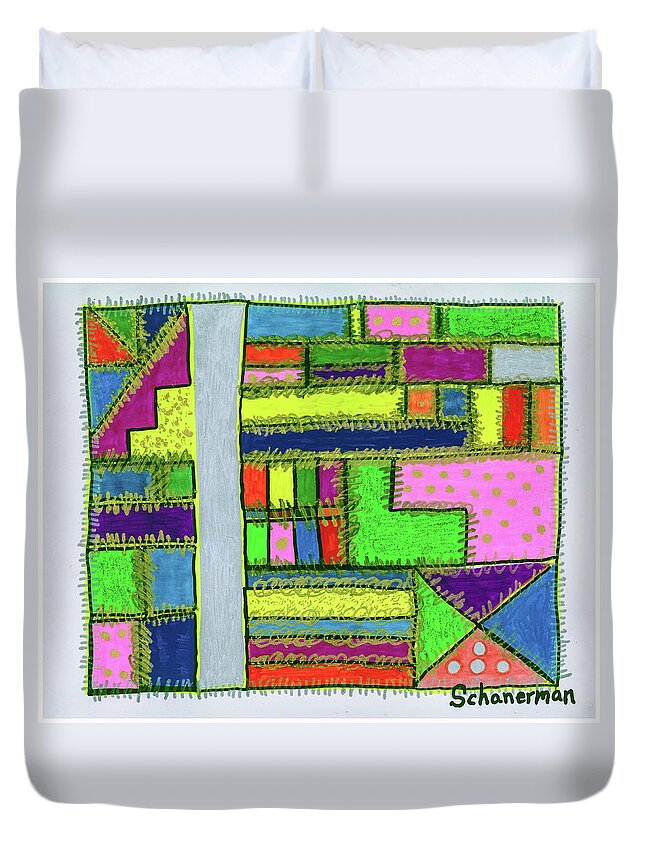 Original Drawing/painting Duvet Cover featuring the painting A-MAZE-ING Colors by Susan Schanerman