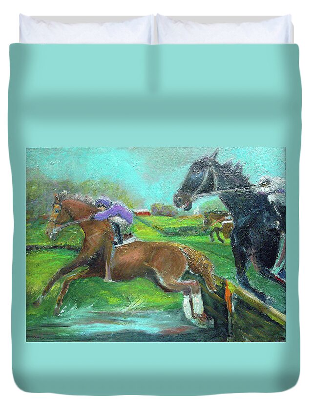 Point-to-point Duvet Cover featuring the painting A Mile Out by Susan Esbensen