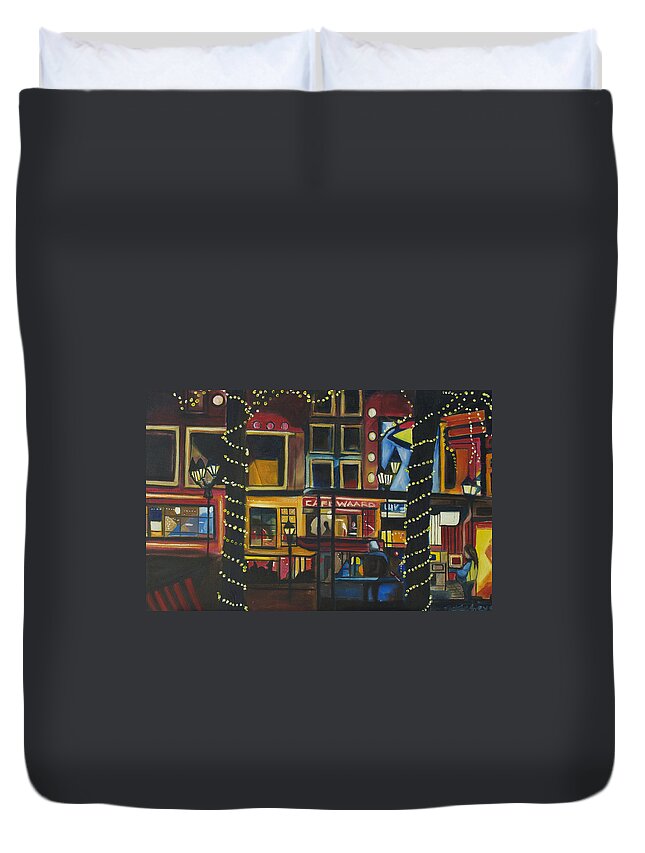 Cityscape Duvet Cover featuring the painting A Moment in Dam by Patricia Arroyo