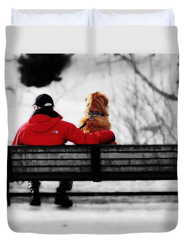Dog Duvet Cover featuring the photograph A Moment With Friend by Zinvolle Art