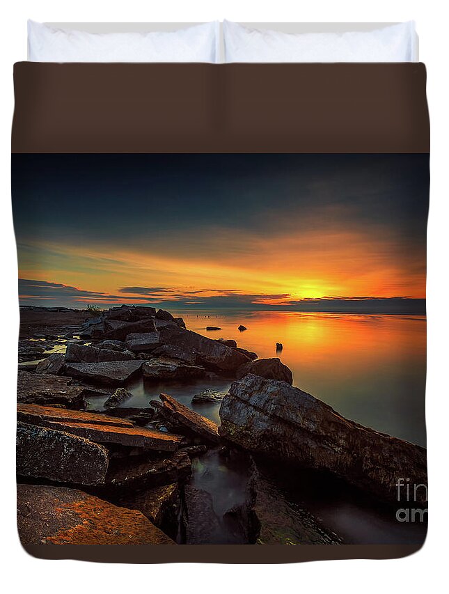 Clouds Duvet Cover featuring the photograph A Morning on the Rocks by Andrew Slater