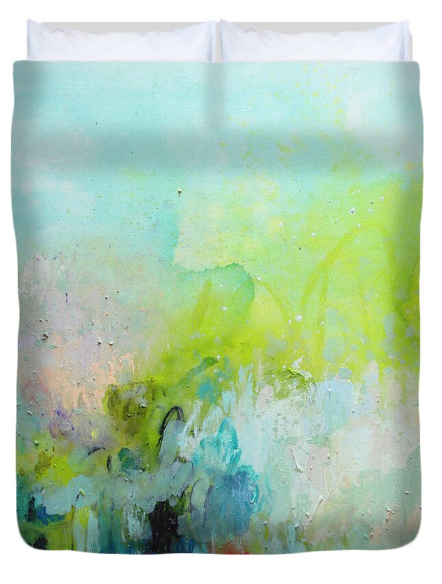 Abstract Duvet Cover featuring the painting A Most Delicate Situation by Claire Desjardins