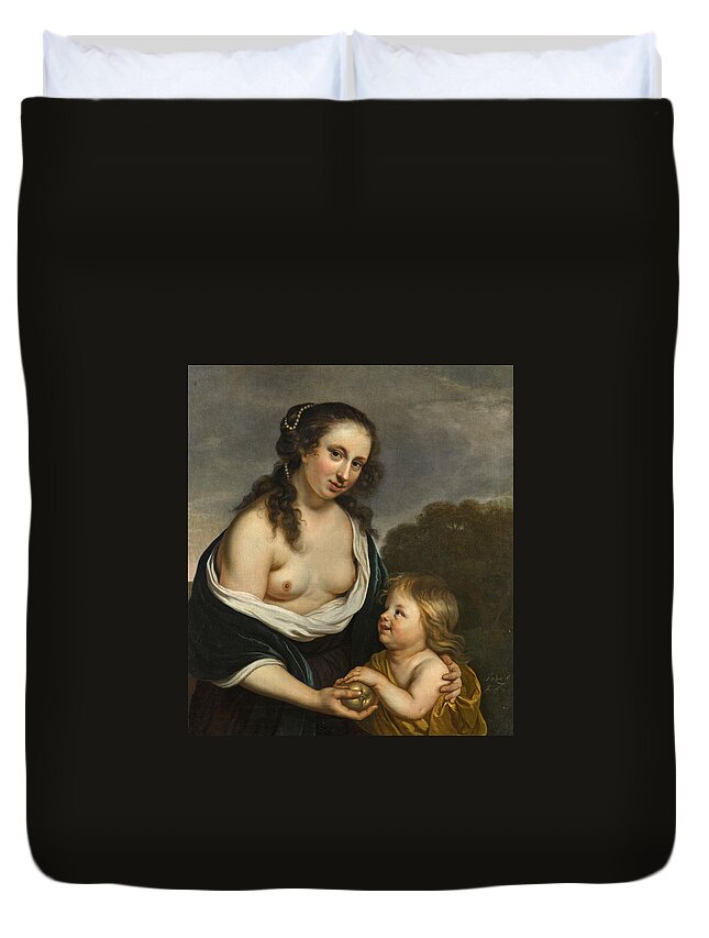 Jacob Van Loo Duvet Cover featuring the painting A Mother and her Son in the Guise of Venus and Cupid by Jacob Van Loo