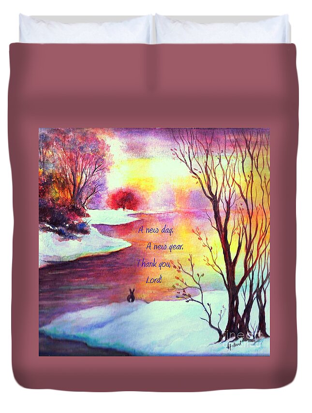 Trees Duvet Cover featuring the painting A New Day and A New year by Hazel Holland