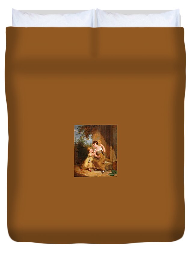 William Frederick Witherington - A New Toy. Mom Duvet Cover featuring the painting A New Toy by MotionAge Designs