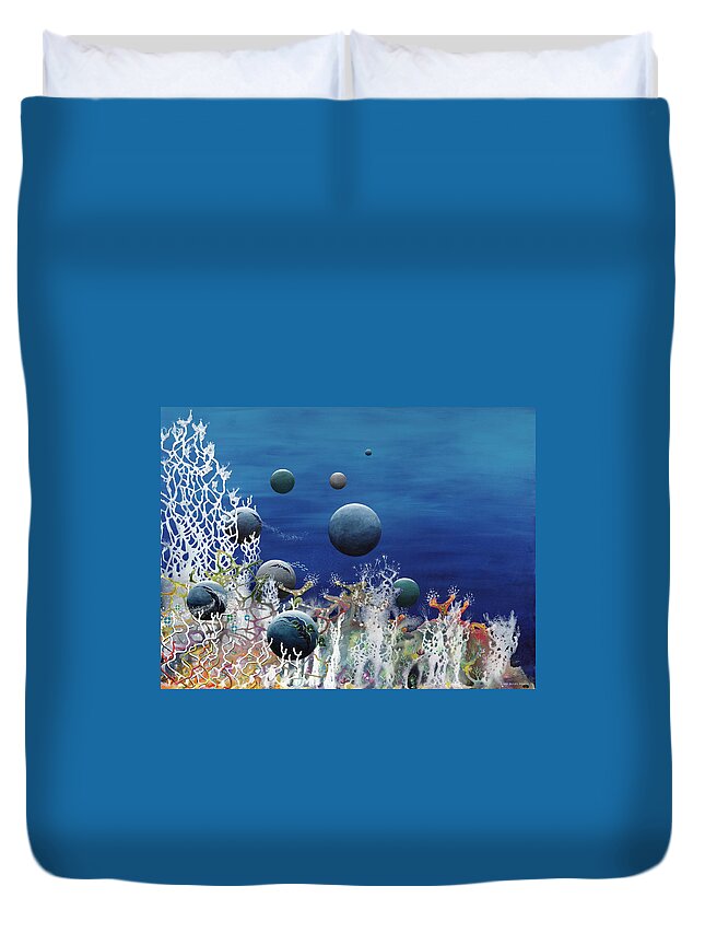  Beach House Duvet Cover featuring the painting A New World by Lee Pantas