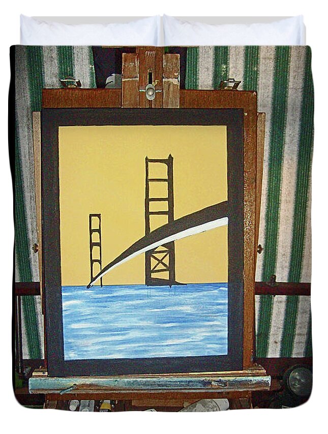 Northern California Duvet Cover featuring the painting A Nor Cal Bridge 2016 by Joseph Coulombe