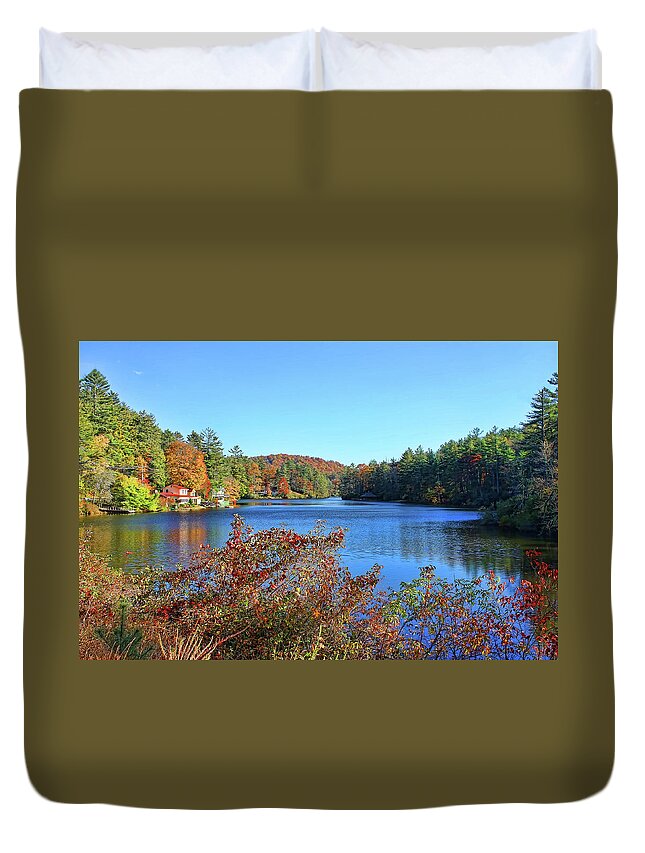 Lake Sequoyah Duvet Cover featuring the photograph A North Carolina Autumn by HH Photography of Florida