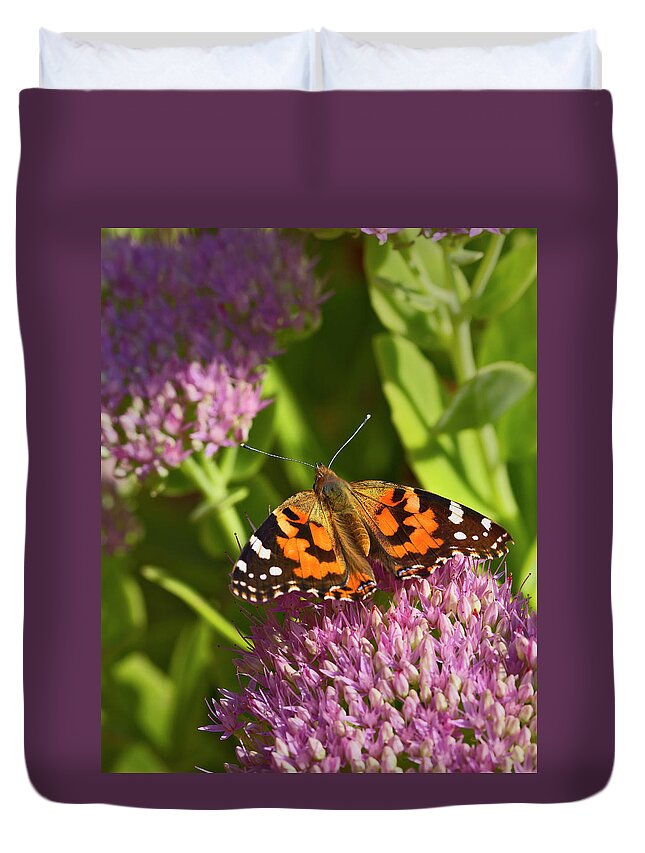 Painted Duvet Cover featuring the photograph A Painted Lady Butterfly by Gary Langley