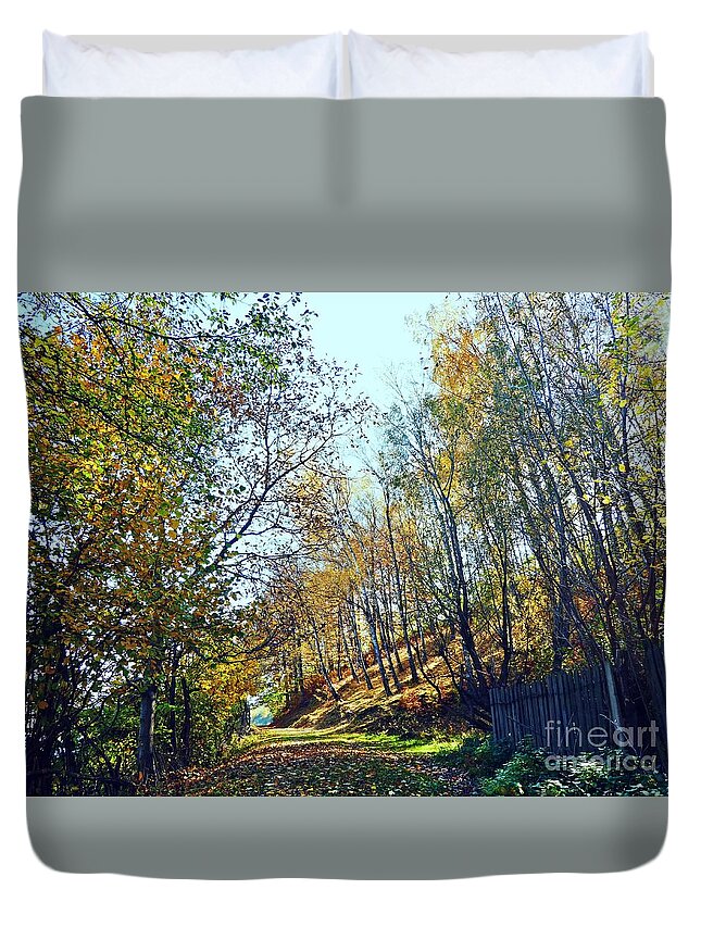 Path Duvet Cover featuring the photograph A path in the autumn by Amalia Suruceanu