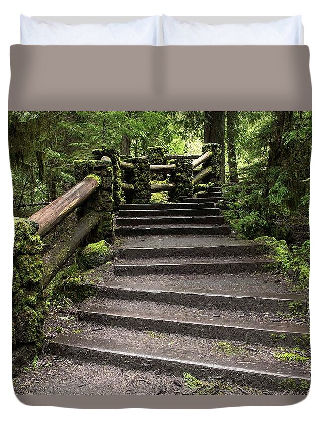 Pathway Duvet Cover featuring the photograph A Pathway To Sahalie Fall - 3 by Hany J