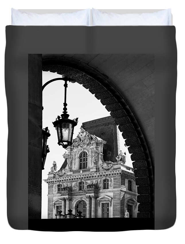 Louvre Duvet Cover featuring the photograph A Peak to The Louvre by Denise Dube