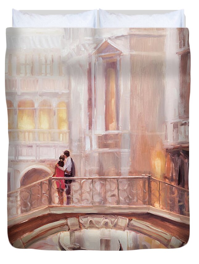 Romantic Duvet Cover featuring the painting A Perfect Afternoon in Venice by Steve Henderson