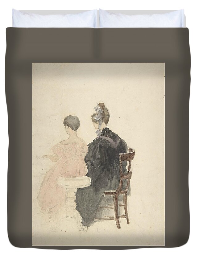 British Painters Duvet Cover featuring the drawing A Piano Lesson by David Cox