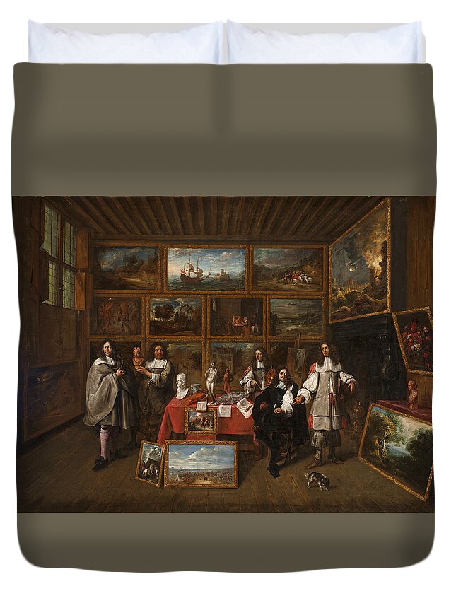 Gillis Van Tilborgh Duvet Cover featuring the painting A Picture Gallery by Gillis van Tilborgh