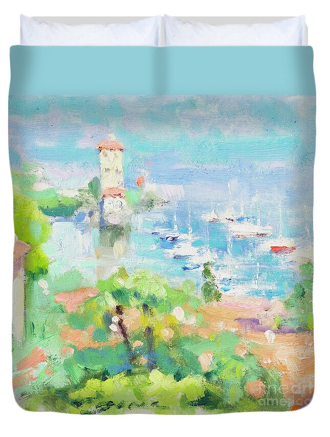 Lake Como Duvet Cover featuring the painting Vibrations by Jerry Fresia