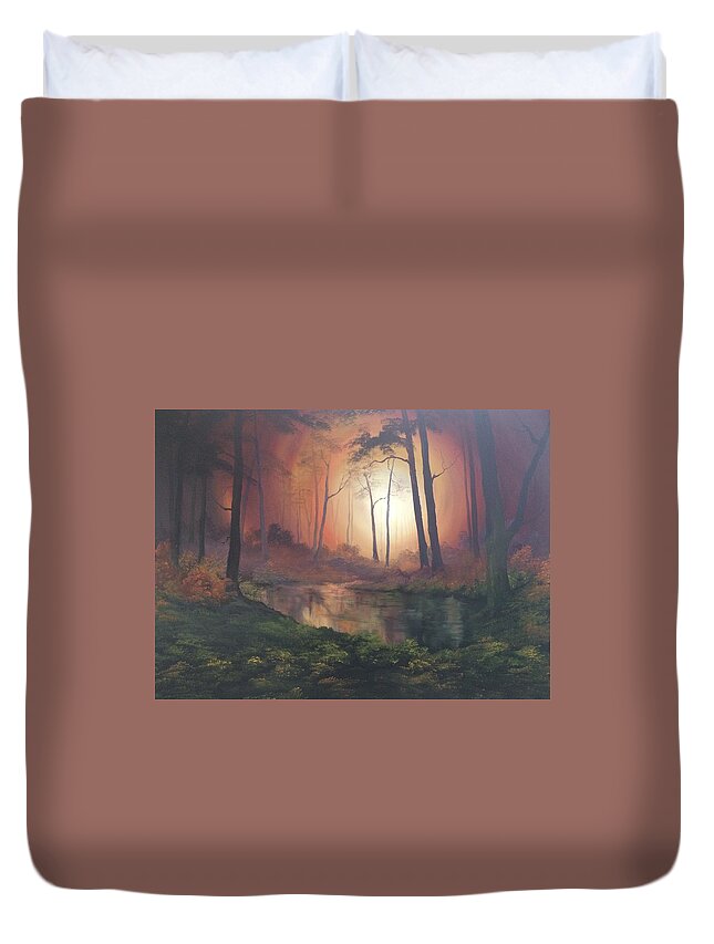 Forest Trees Water Duvet Cover featuring the painting A Place Of Serenity by Jean Walker